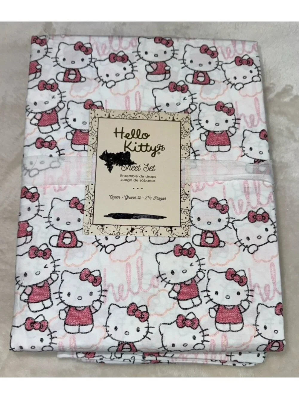 NWT POTTERY BARN TEEN Hello Kitty Pink Queen Sheet Set Pillowcases Flaw